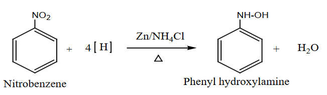 Nitrobenzene is reduced to phenylhydroxylamine in a neutral medium.