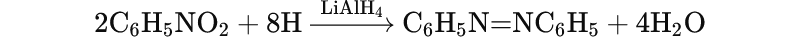 Nitrobenzene is reduced to azobenzene in the presence of lithium aluminum hydride (LiAlH₄).