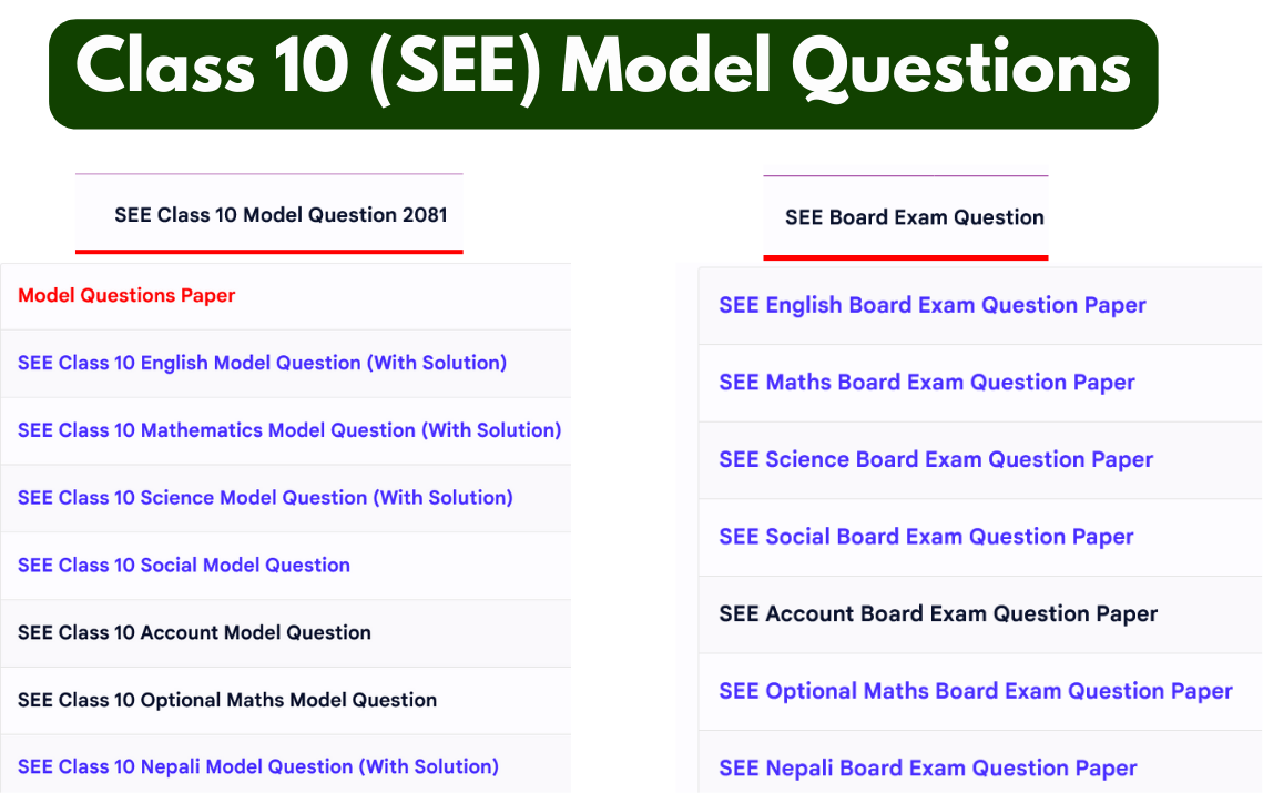 SEE Class 10 Model Questions Solutions 2081, PYQs (All Subject)